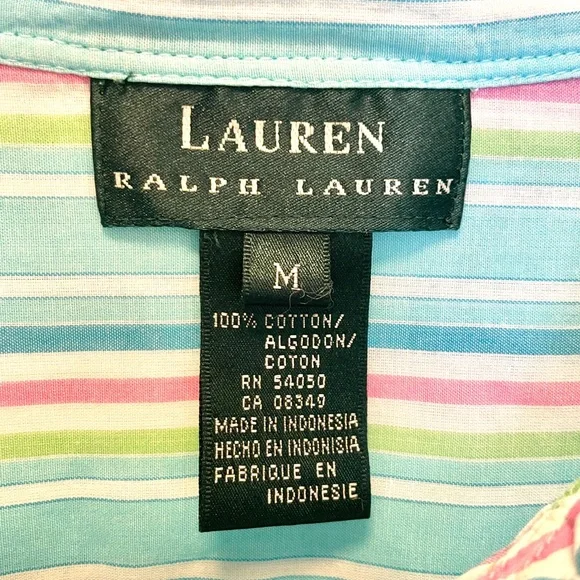 Vintage Lauren by Ralph Lauren, blue green and pink sheer button down shirt - Picture 3 of 8